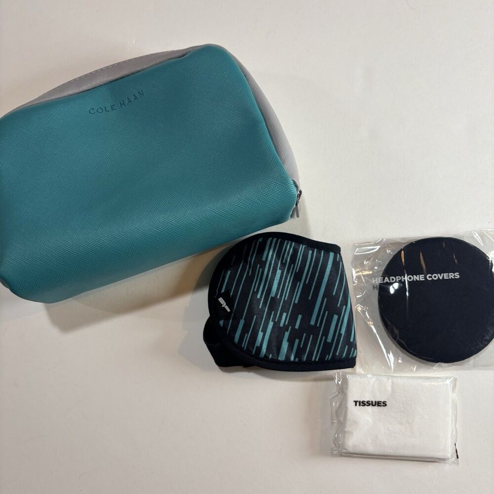 Cole Haan for American Airlines Amenity Kit Teal Gray Travel Pouch Eye Mask - Picture 6 of 6